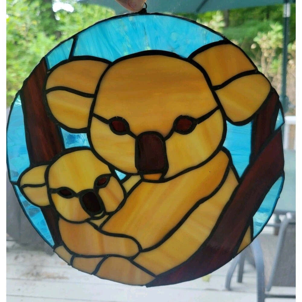 Vintage Stained Glass Suncatcher Koala and baby Joey Beautiful 10"